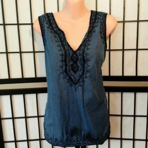 Luna Moon Blue Sleeveless Tunic Top Size Lg